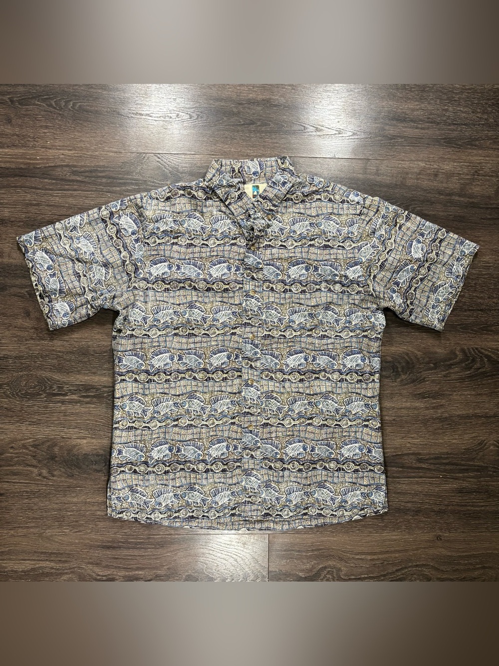 Kahala Hawaiian Men's Short-Sleeve Geometric Button-Up Shirt - Blue/Tan
